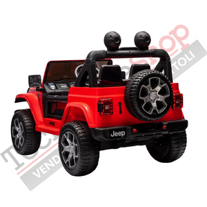 Auto Macchina Elettrica per Bambini JEEP FIAT Wrangler RUBICON 12V 2 Posti  con Monitor 4" Mp4 - Sedile in Pelle -Rosso