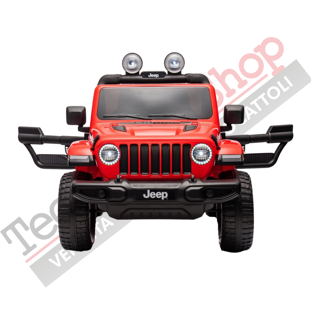 Auto Macchina Elettrica per Bambini JEEP FIAT Wrangler RUBICON 12V 2 Posti  con Monitor 4" Mp4 - Sedile in Pelle -Rosso