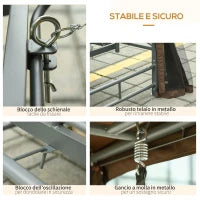 Dondolo 3 Posti da Giardino Convertibile in Lettino con Gazebo, con Zanzariera e Cuscini, 257x175x240cm Cachi