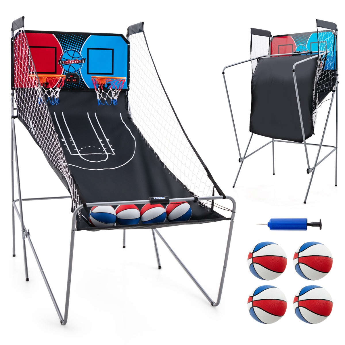 Gioco arcade da basket Double-shot 206 x 110 x 206 cm 8 modalità di gioco pieghevole metallo rosso 20_0012232