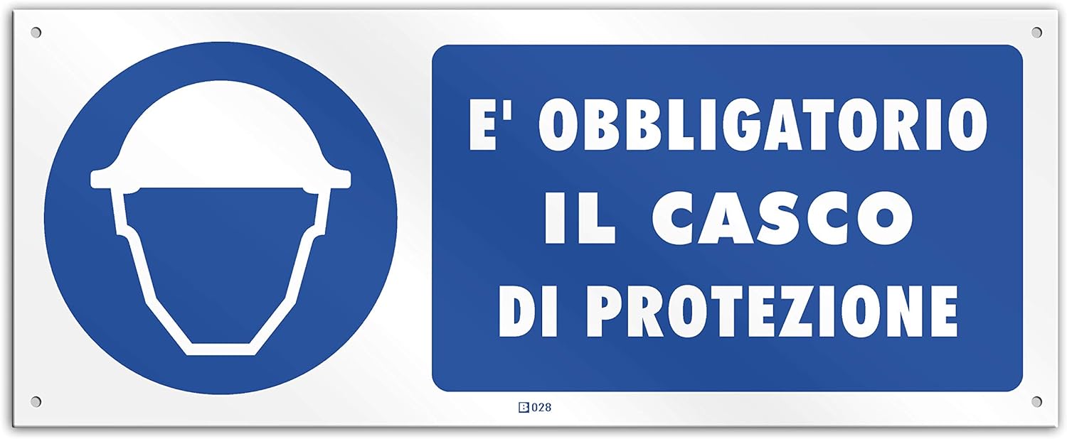 Cartello obbligo di casco di protezione mm 350x125 alluminio