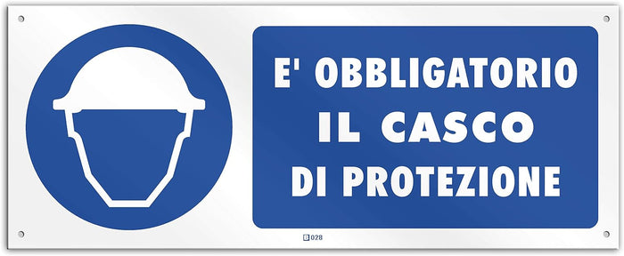 Cartello obbligo di casco di protezione mm 350x125 alluminio