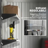 Casetta da Giardino Porta Attrezzi in Acciaio con Porta Bloccabile, 161x95x163/181cm, Grigio