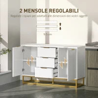 Credenza Moderna Bianca, Credenza Bassa Buffet per Cucina o Sala da Pranzo con 3 Cassetti e 2 Ante, 120x40x76cm