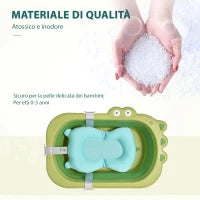 Vaschetta Bagnetto Pieghevole per Bambini 0-3 Anni con Cuscino Regolabile Azzurro e Piedini Antiscivolo, 80x53.9x20.8cm Verde