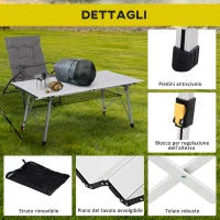 Tavolo da Campeggio Pieghevole Multifunzione in Alluminio con Custodia e Altezza Regolabile Sostiene fino 40 Kg