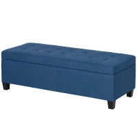 Banco portaoggetti 94,5L panca fine letto in tessuto effetto lino e gambe in legno, 125 x 49 x 41,5 cm, blu