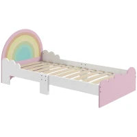Lettino per Bambini 3-6 Anni con Sponde Laterali Anticaduta in MDF, 143x74x66 cm, Bianco e Rosa