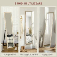 Specchio Moderno a Figura Intera da Parete e Autoportante, 37x157 cm, Bianco e Legno