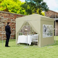 Gazebo da Giardino Pop Up con 2 Finestre e Gambe Regolabili, in Metallo e tessuto Oxford, 248x248x270 cm, Crema