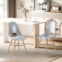 Set di 2 Sedie da Pranzo in Plastica e Legno Stile Nordico con Schienale Curvato, Grigio