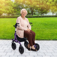 Rollator walker regolabile in altezza rollator pieghevole con seduta, Ruota pneumatica da 24 CM per ogni Terreno Viola-Salute e bellezza