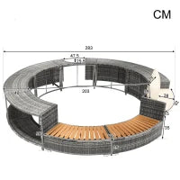 Set da giardino con divano rotondo, piedi regolabili e cuscini, per piscina, 283x283x55 cm, Grigio