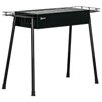 Barbecue a Carbonella con 2 Griglie e Cestini Laterali, 94x39x70cm, Nero