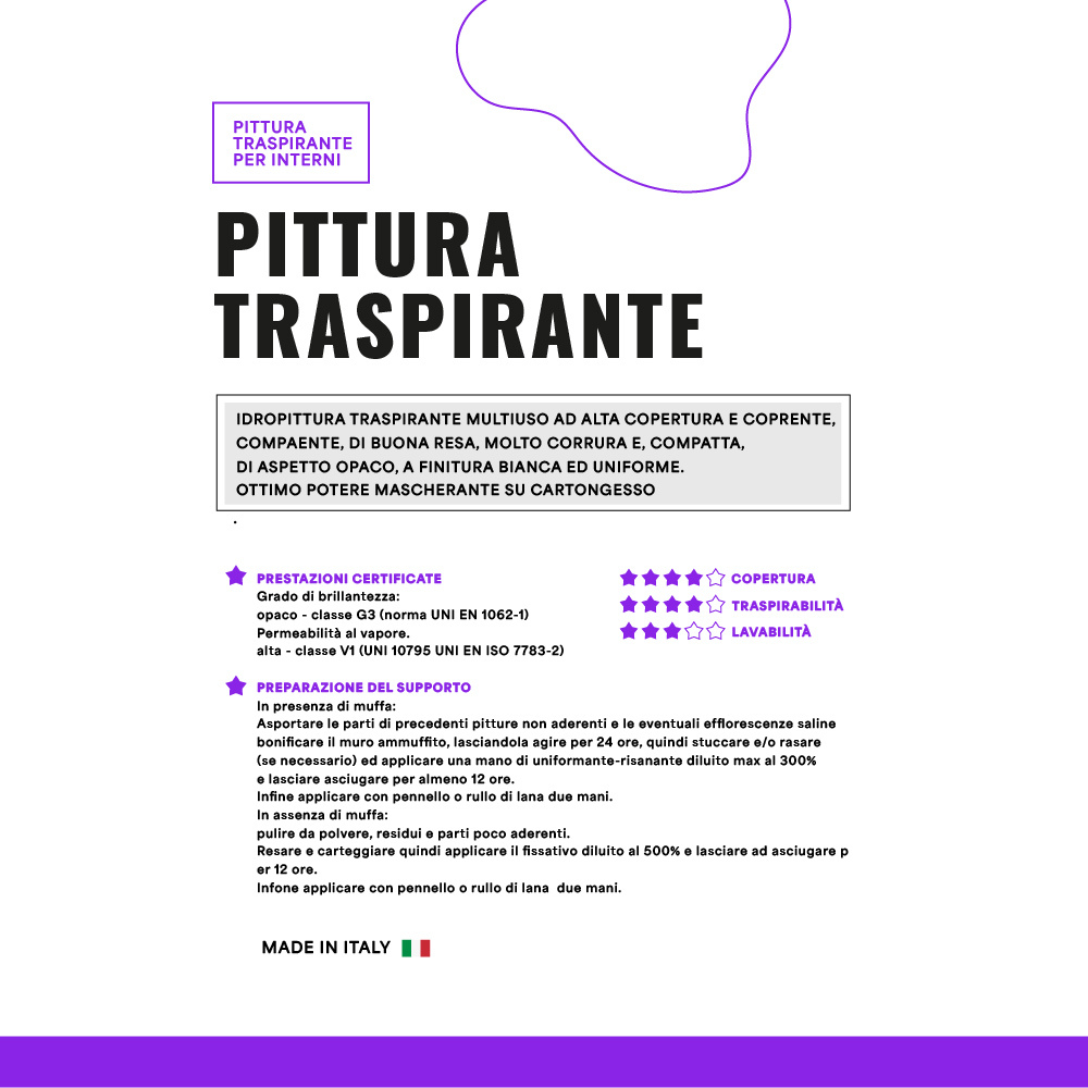 Idropittura traspirante semi lavabile alta copertura opaca finitura bianca *** formato 13 lt, confezione 1