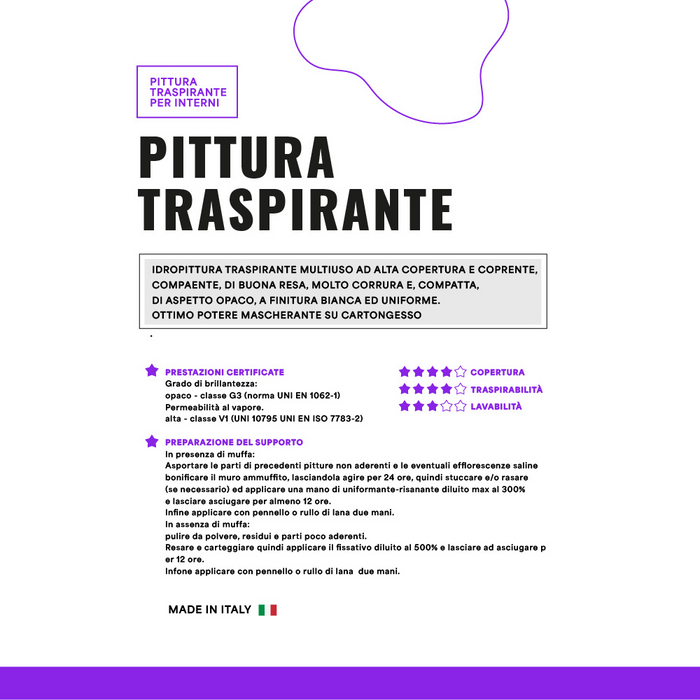 Idropittura traspirante semi lavabile alta copertura opaca finitura bianca *** formato 13 lt, confezione 1