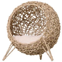 Cesta Rialzata per Gatti Fino a 10kg in Rattan PE Marrone (Φ52x58cm)