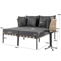 Divano da giardino modulare e rimovibile, Tavolino da caffè in vetro temperato, Grigio e Marrone