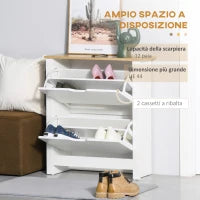 Scarpiera Moderna per 12 Paia Max con 2 Cassetti Regolabili e Rimovibili, in Legno, 72x26x80 cm, Bianco