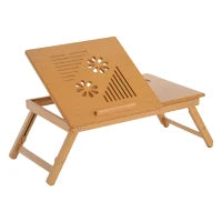 Tavolino da Letto per PC Portatile con Sistema di Raffreddamento in Bambù, 55x35x22-32.5cm