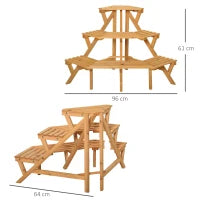 Scaletta Portavasi in Legno Angolare con 3 Mensole, 96x64x61cm