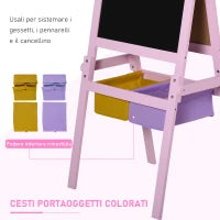 Lavagnetta per Bambini in Legno Rosa con Cavalletto 3 in 1: Lavagna Bianca, Nera e con Rullo Fogli di Carta