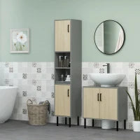 kleankin Mobile Bagno sottolavabo con Doppia anta e ripiano in Truciolato, 60x30x60cm, Grigio e color Quercia