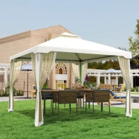 Gazebo da Giardino 3x3m con Zanzariera, Struttura in Metallo e Copertura in Poliestere, Beige