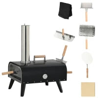 Forno per Pizza Pieghevole e Portatile con Pala e Pietra, in Acciaio e Legno, 81x40x72 cm, Nero