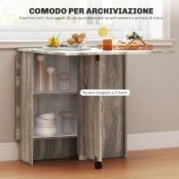 Tavolo a Ribalta con 2 Ripiani Inferiori per 6 Persone Max, in Legno 140x75x74 cm, Grigio