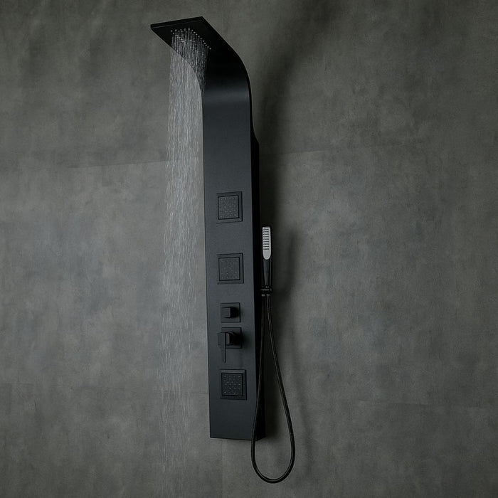 Colonna doccia night nero opaco 3 getti idro lombari e cascata h140xl20 *** confezione 1