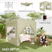 Gazebo da Giardino Pop Up con 2 Finestre e Gambe Regolabili, in Metallo e tessuto Oxford, 248x248x270 cm, Crema