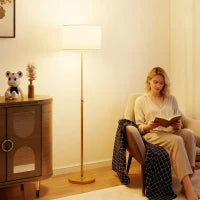 Lampada da Terra con Telecomando, Altezza Regolabile, Paralume in Lino, Oro