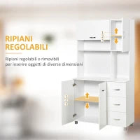 Credenza da Cucina Moderna con Cassetti, Armadietti e Ripiani Aperti, 100x39.5x183.5cm, Bianco