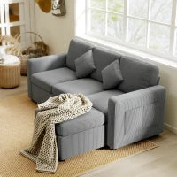 Divano 3 Posti Modulare con Pouf Contenitore in Velluto a Coste, 196x139x85 cm, Grigio Chiaro