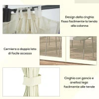 Gazebo da Giardino 4x3m con Doppio Tettuccio, Pareti in Poliestere e Struttura in Acciaio, Beige