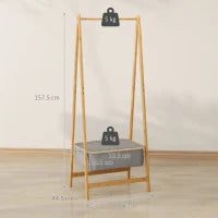 Stender per Abiti Pieghevole in Bambù con Cesto di Stoffa con Coperchio per Ingresso Camera da Letto 60x44,5x157,5 cm Grigio