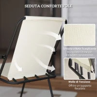 Set da Giardino 6 Pezzi in Acciaio con 4 Sedie Pieghevoli, Ombrellone e Tavolo Rotondo, Crema, Grigio e Nero