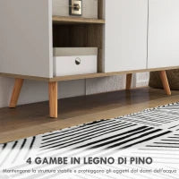 Mobile Multiuso Salvaspazio con 3 Ripiani Aperti, Armadietto e Cassetto, in Truciolato, 95x35x85 cm