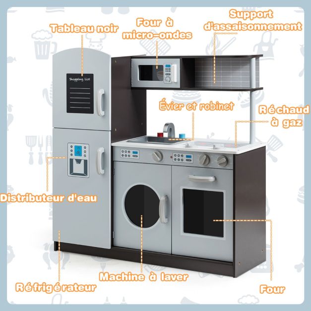 Cucina per bambini in legno con suoni vero fornello giocattolo con forno a microonde frigorifero ecc. da 3 a 8 anni 20_0006449