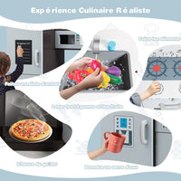 Cucina per bambini in legno con suoni vero fornello giocattolo con forno a microonde frigorifero ecc. da 3 a 8 anni 20_0006449