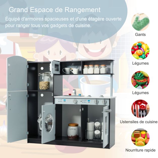 Cucina per bambini in legno con suoni vero fornello giocattolo con forno a microonde frigorifero ecc. da 3 a 8 anni 20_0006449