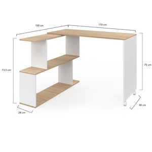 IDMarket - JOY Scrivania angolare girevole a 180° Scaffale a S in legno effetto faggio e bianco