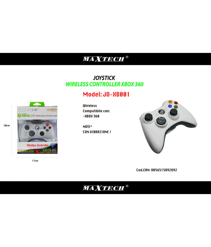 Joystick Joypad Controller Bianco Per Xbox 360 Wireless Senza Filo Compatibile         