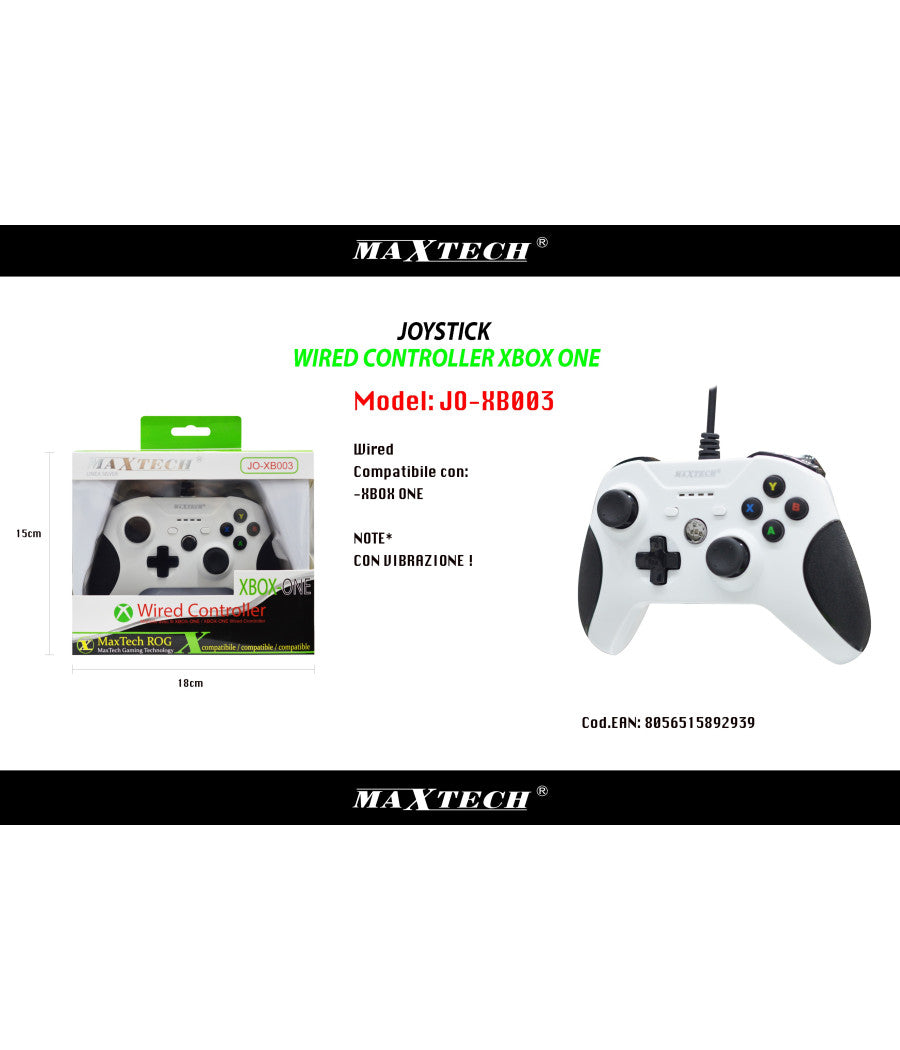 Joystick Joypad Controller Bianco Per Xbox One Con Cavo Filo Usb Compatibile         