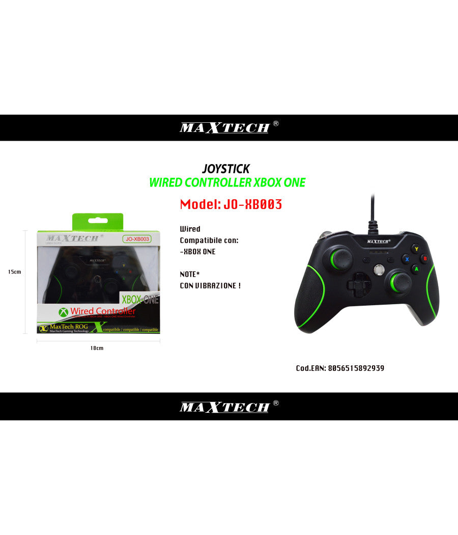 Joystick Joypad Controller Nero Per Xbox One Con Cavo Filo Usb Compatibile         