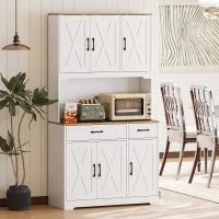 Credenza da cucina con 6 ante, 2 cassetti, piano di lavoro e ripiani regolabili 94x39,5x175,2cm Bianco
