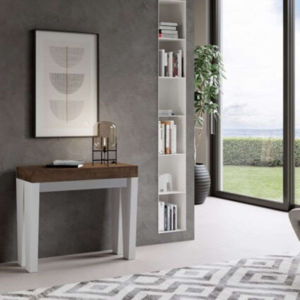 shopinnovativo- Consolle allungabile 90x40/196 cm Spimbo Mix Small piano noce - struttura bianco frassino