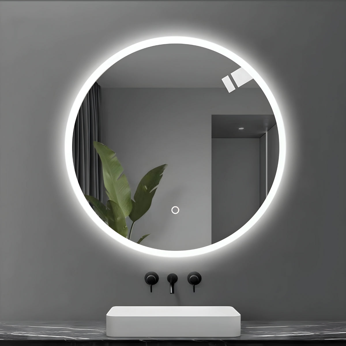 Specchio 5 mm tondo led interruttore touch struttura pvc pannello mdf *** misura Ã˜70, tonalità dimmerabile 2700-450...