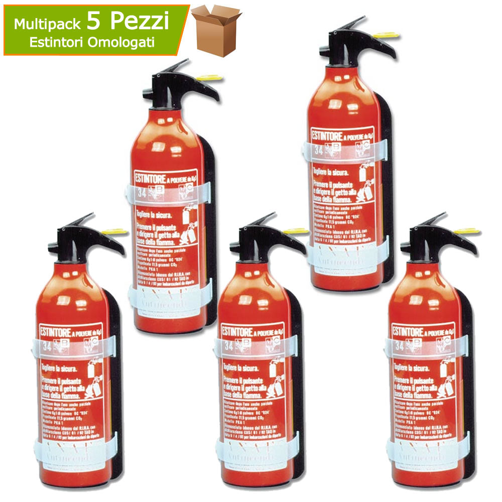 Estintori a polvere da kg 1 omologati antincendio multipack pezzi 5 barca auto camper casa